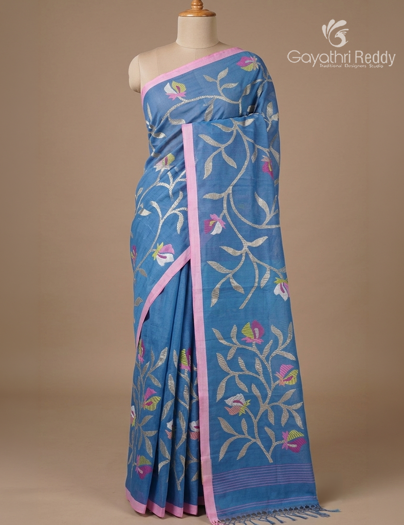 Pure Jamdani Kora Saree in Cloud Blue