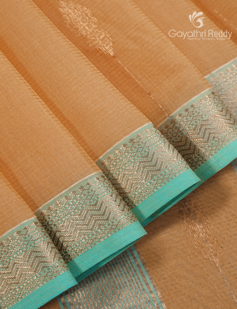 Pure Chanderi Sico Saree in Pastel Peach and Turquoise
