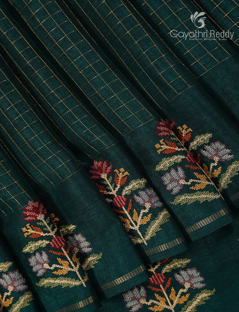 Semi Tussar Fancy Saree in Deep Rama Green