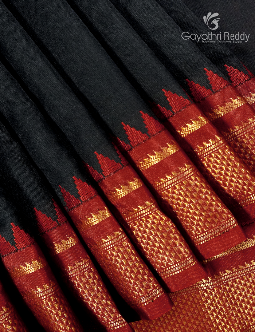 Semi Gadwal Saree in Black