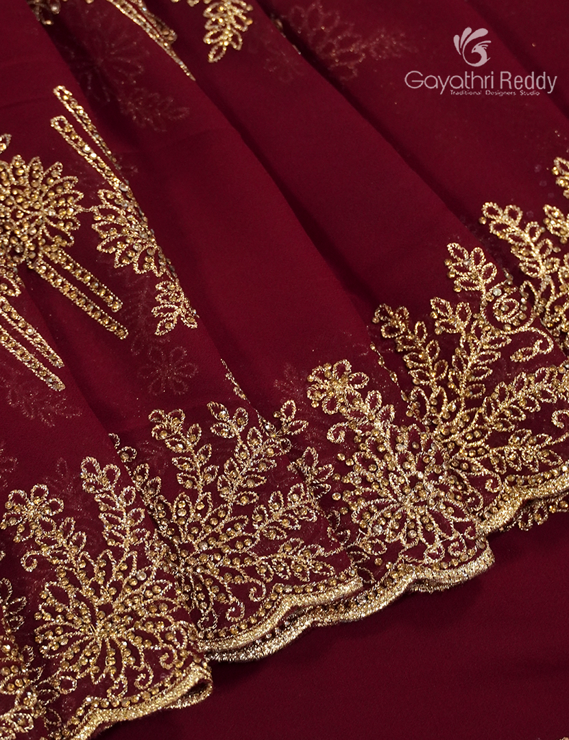 Georgette Fancy Saree in Deep Maroon