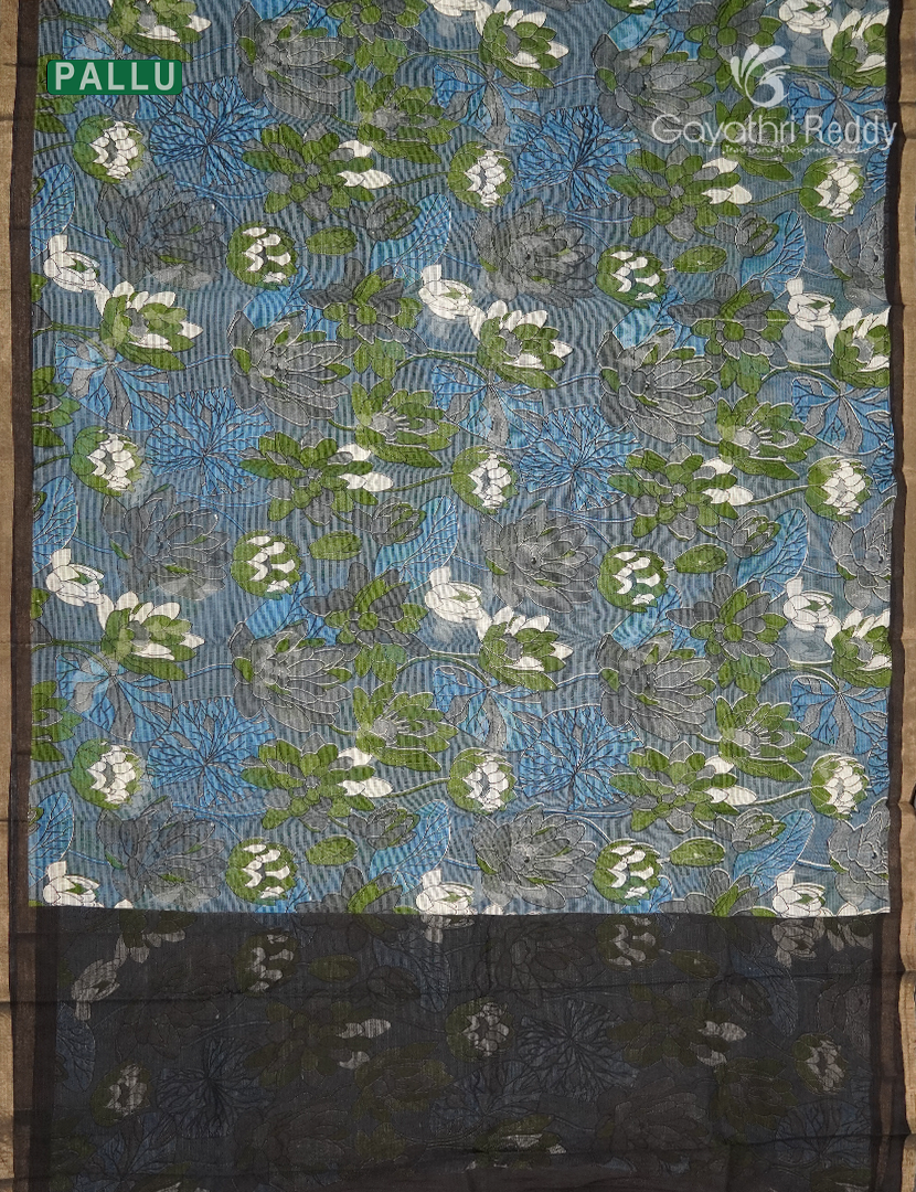 Premium Quality Cotton Kota Saree  in Concrete Grey and Black