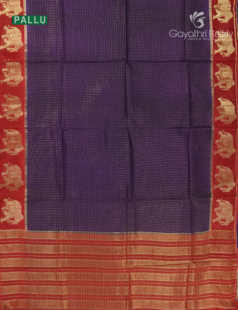 Semi Mysore Crepe Saree in Deep Violet and Red