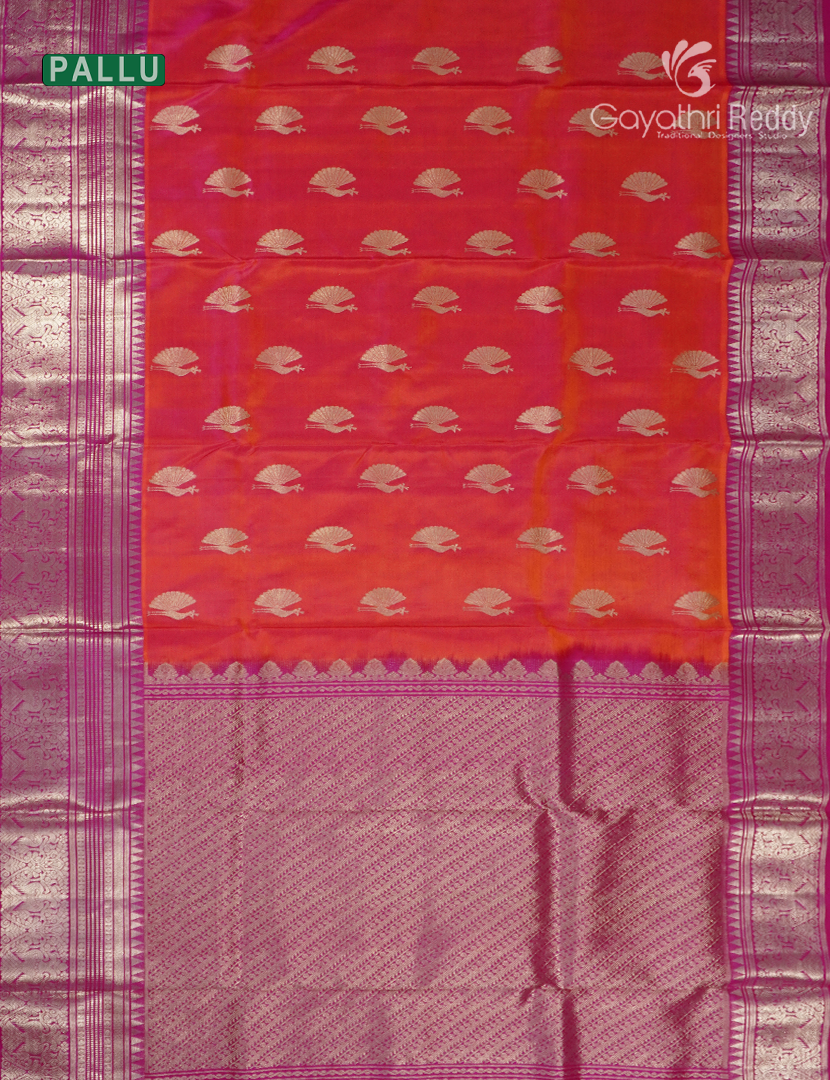 Pure Venkatagiri Silk Saree in Orange and Rani Pink