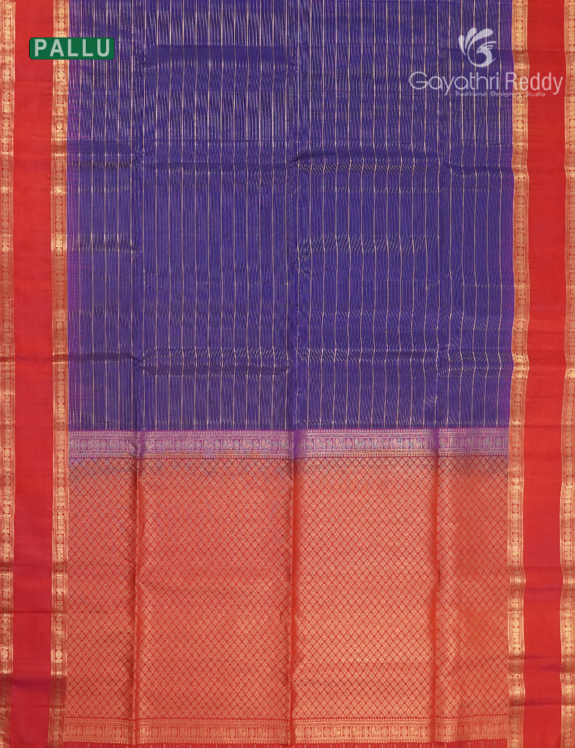 Pure  Kanchipuram Vintage Silk Saree in Violet and Orange