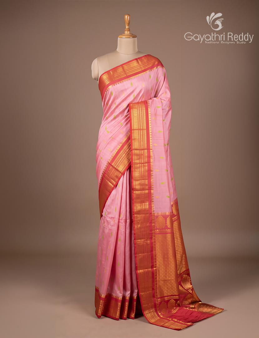 Pure Gadwal Silk Saree in Pastel pink and Peach