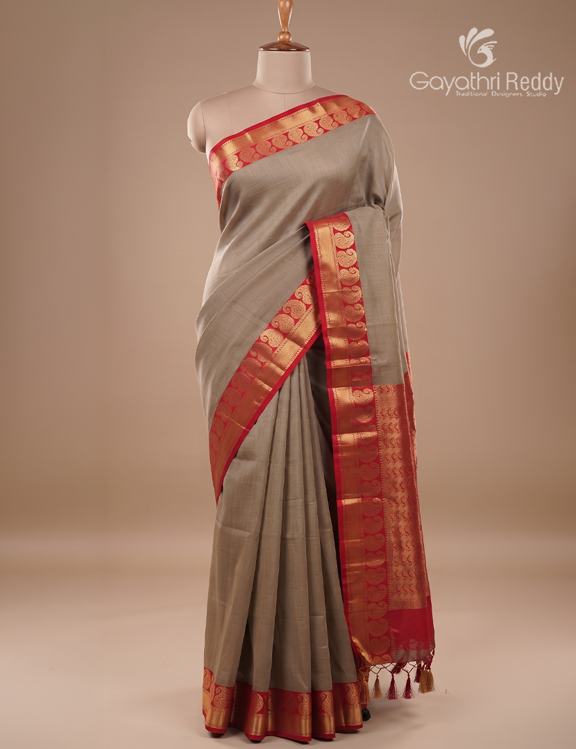 Pure Kanchi Sico Saree in Steel Grey and Rani Pink