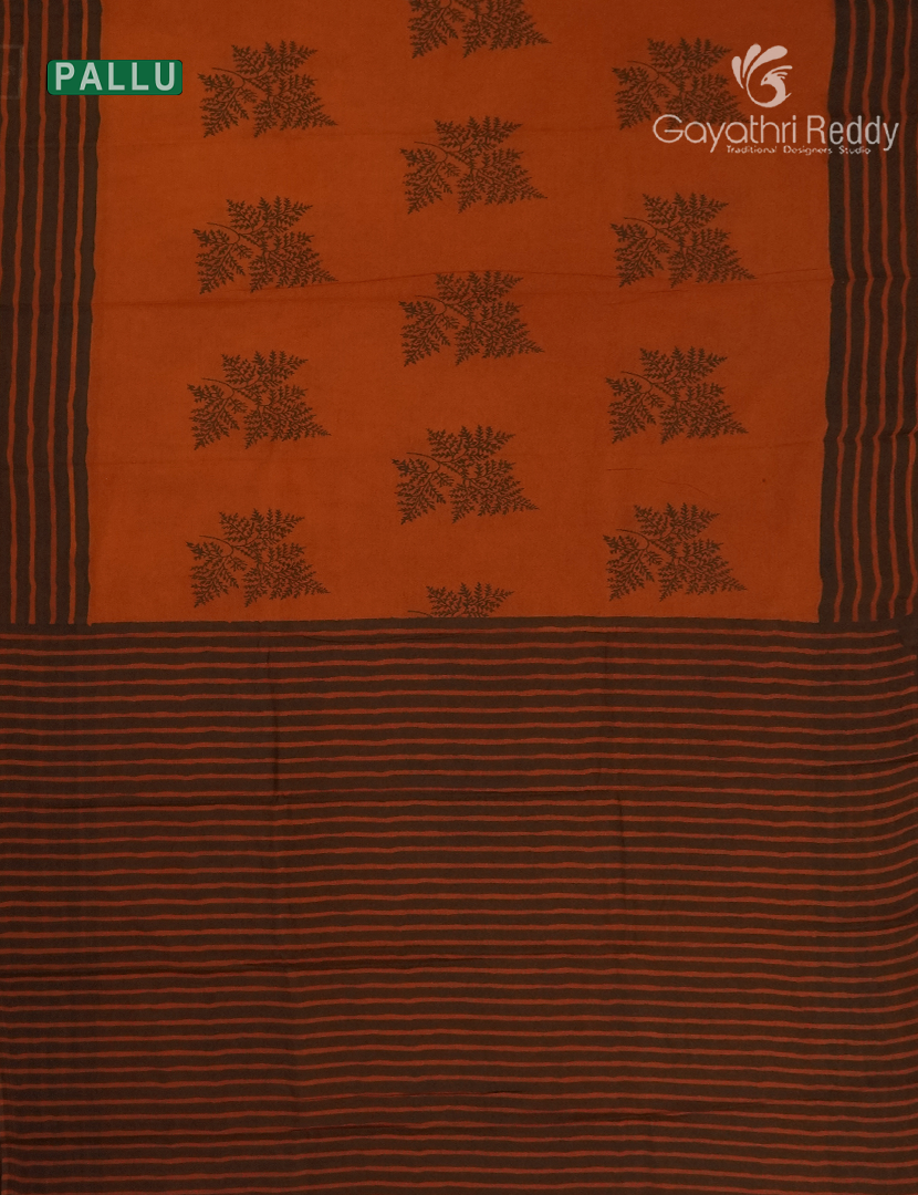 Pure MulMul Cotton Saree in Deep Rust and Black
