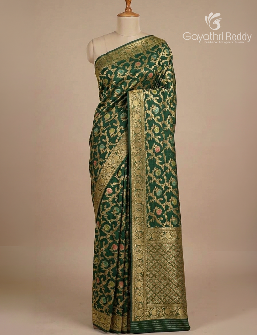 Banaras Georgette Saree in Bottle Green