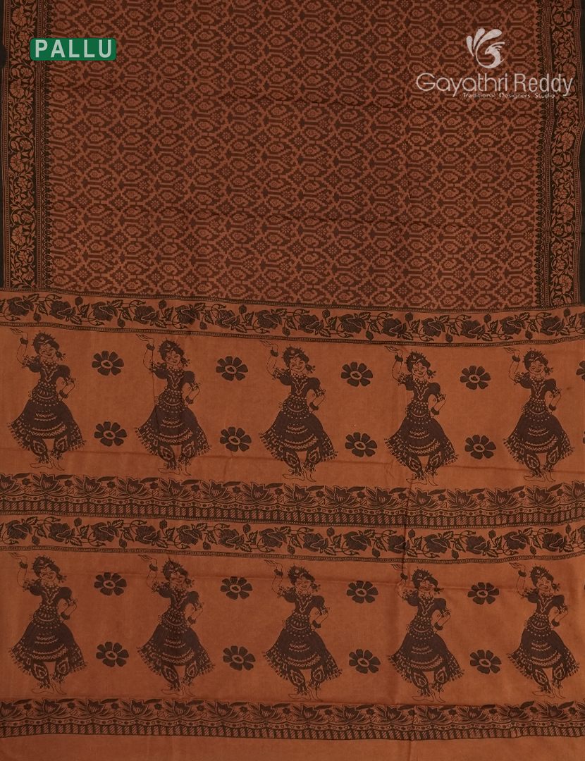Pure MulMul Cotton Saree in Mustard , Brown and Black