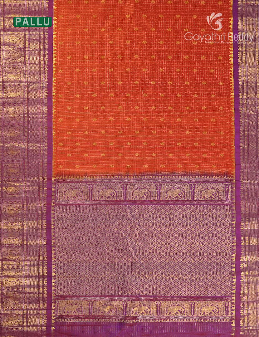 Pure Gadwal Silk Saree in Orange and Magenta