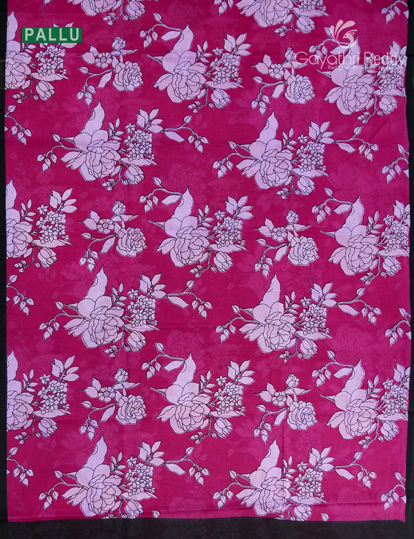 Pure MulMul Cotton Saree in Deep Magenta and Black