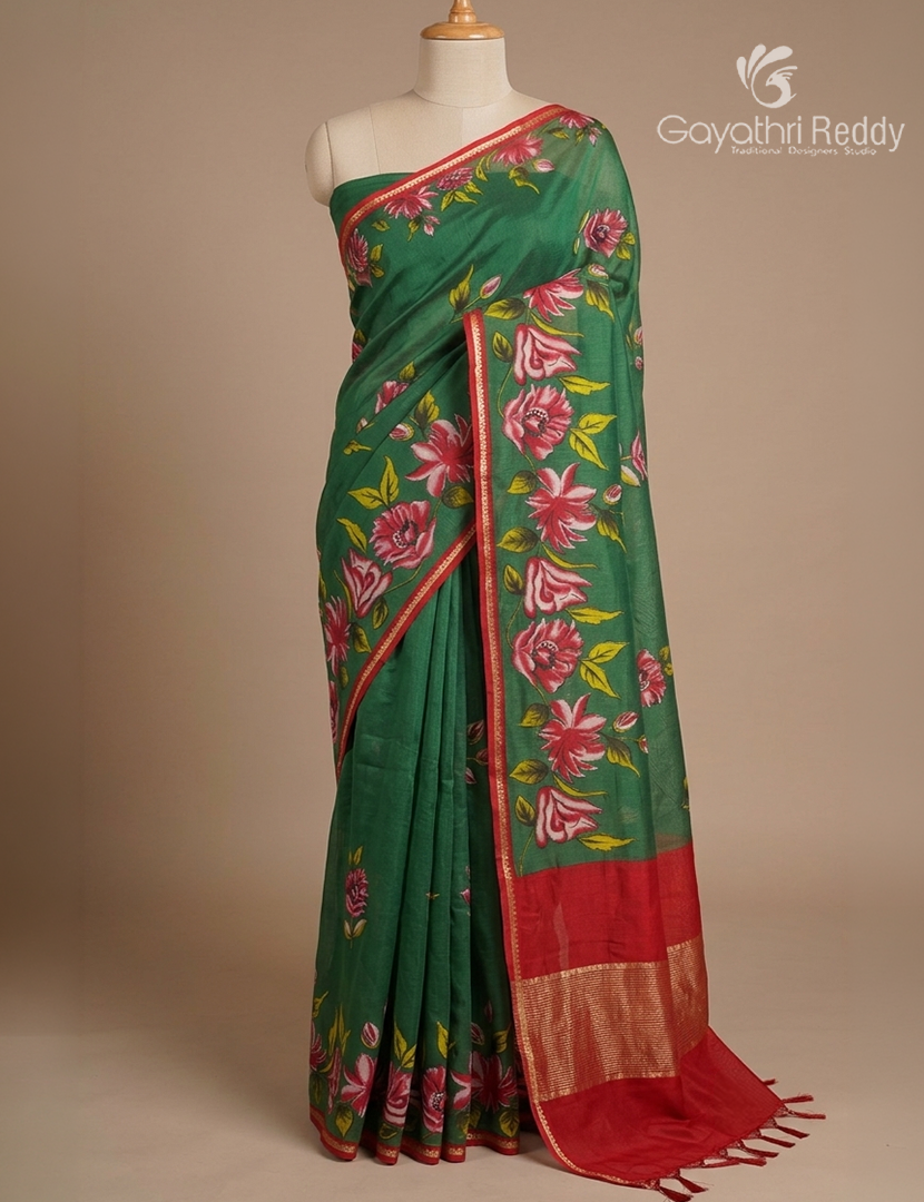 Pure Maheshwari Silk Saree in Green