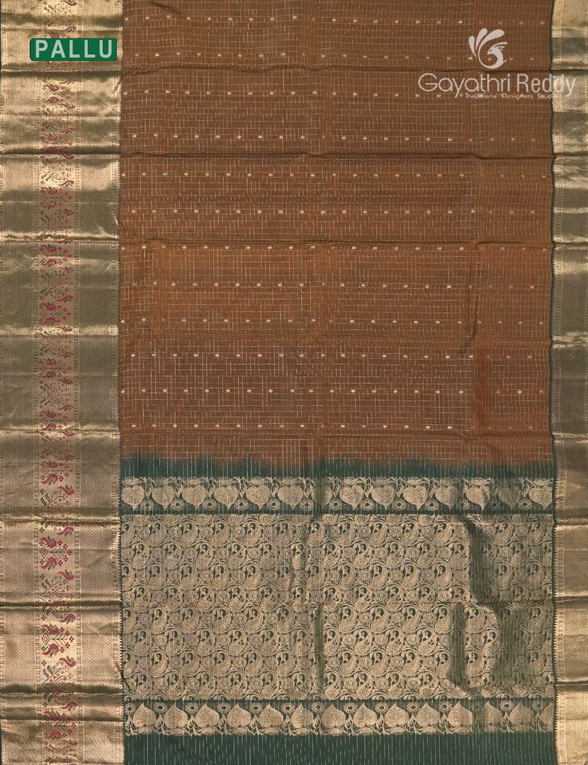 Pure Kanchipuram Vintage Silk Saree in Brown and Green