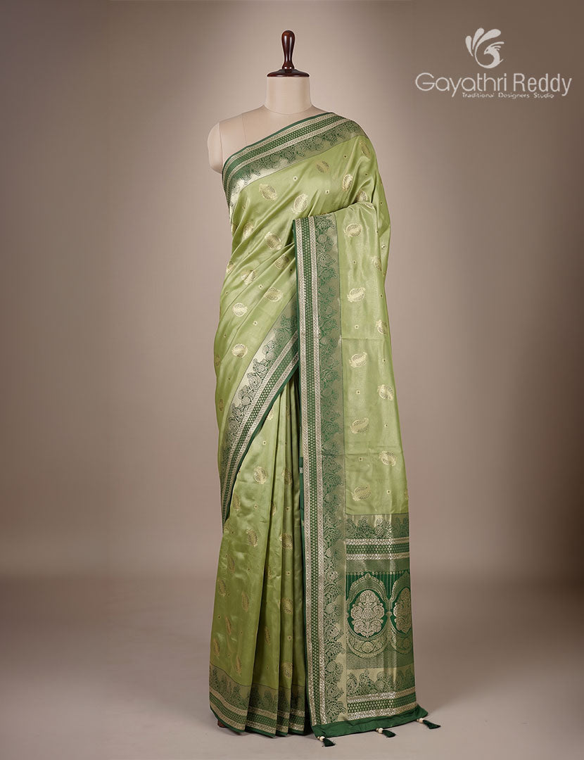 Semi Kanchipuram Silk Fancy Saree in Pista Green and Deep Mehendi Green