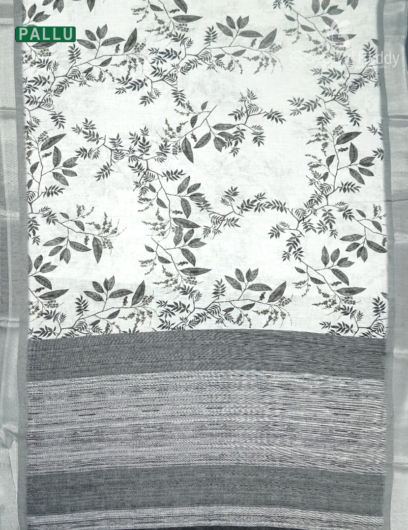 Linen Silk Saree in White and Black