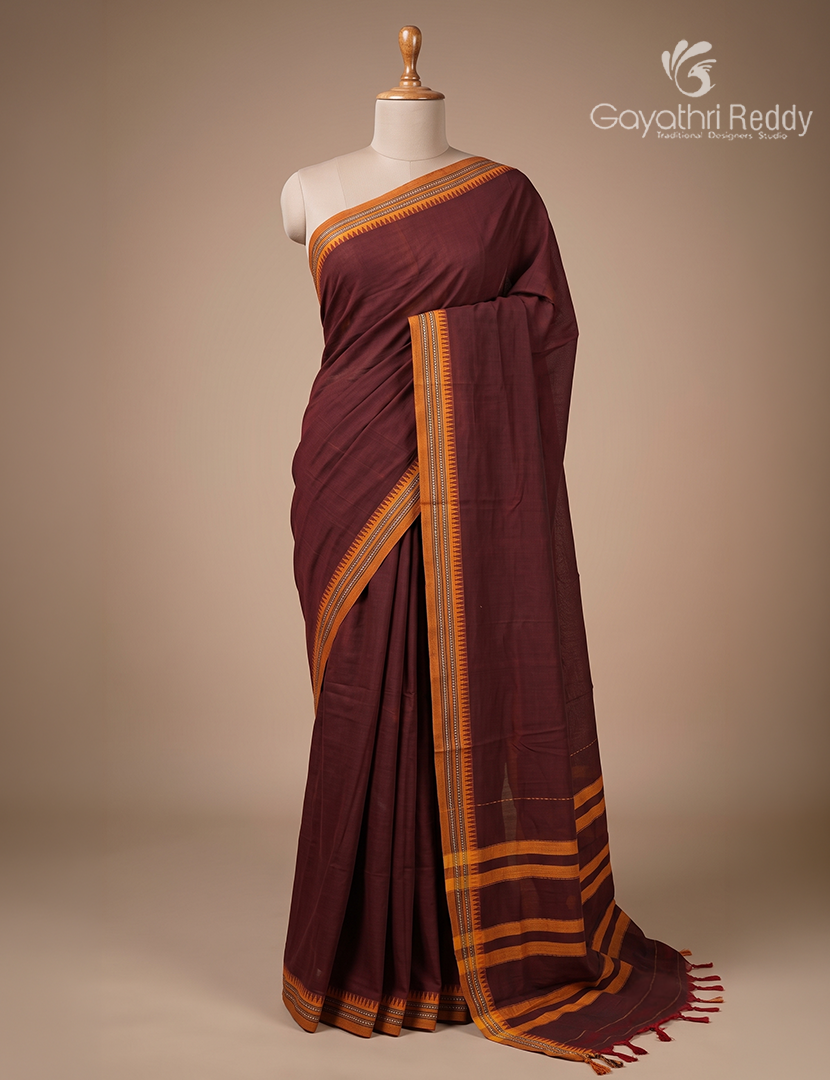 Pure Naranyanpet Cotton Saree in Deep Maroon