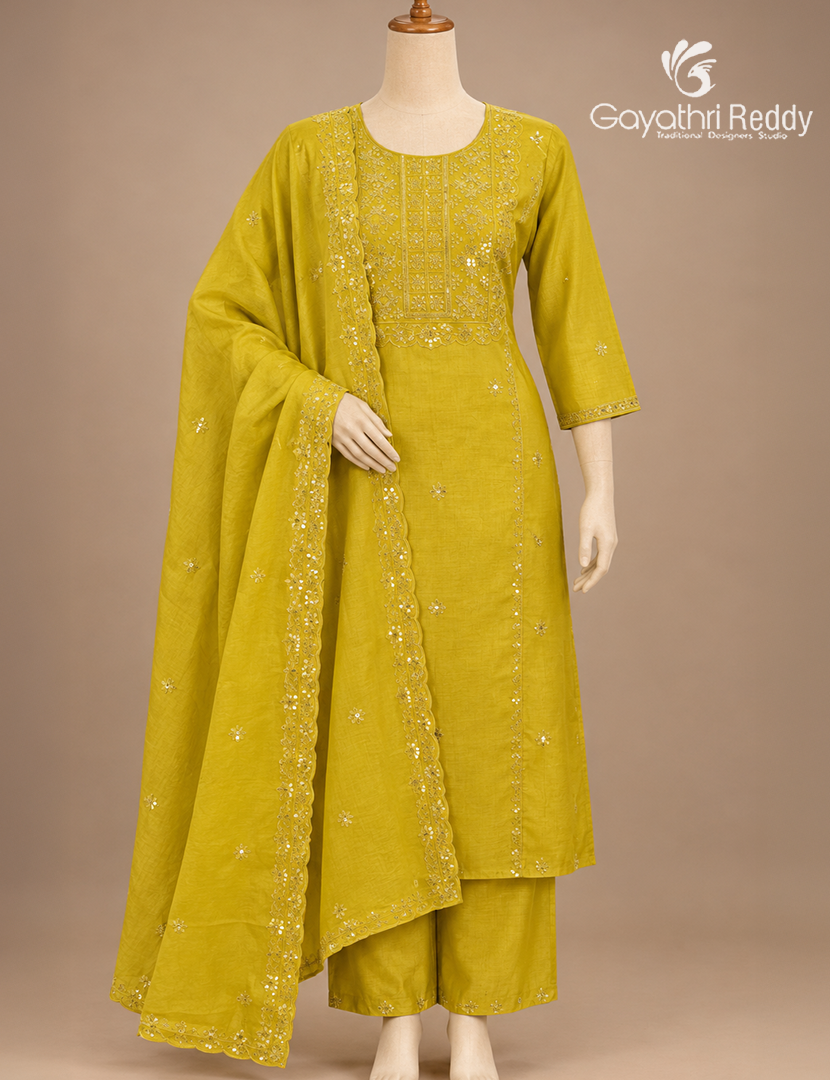 Readymade Dress Set in Lime Yellow