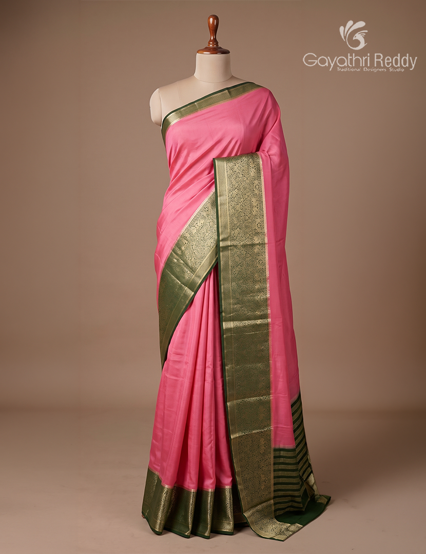Semi Mysore Crepe in Lotus Pink and Bottle Green