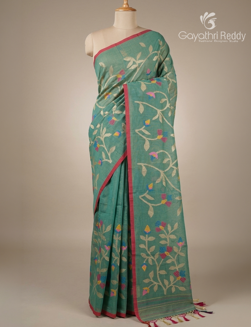 Pure Jamdani Kora Saree in Light Green
