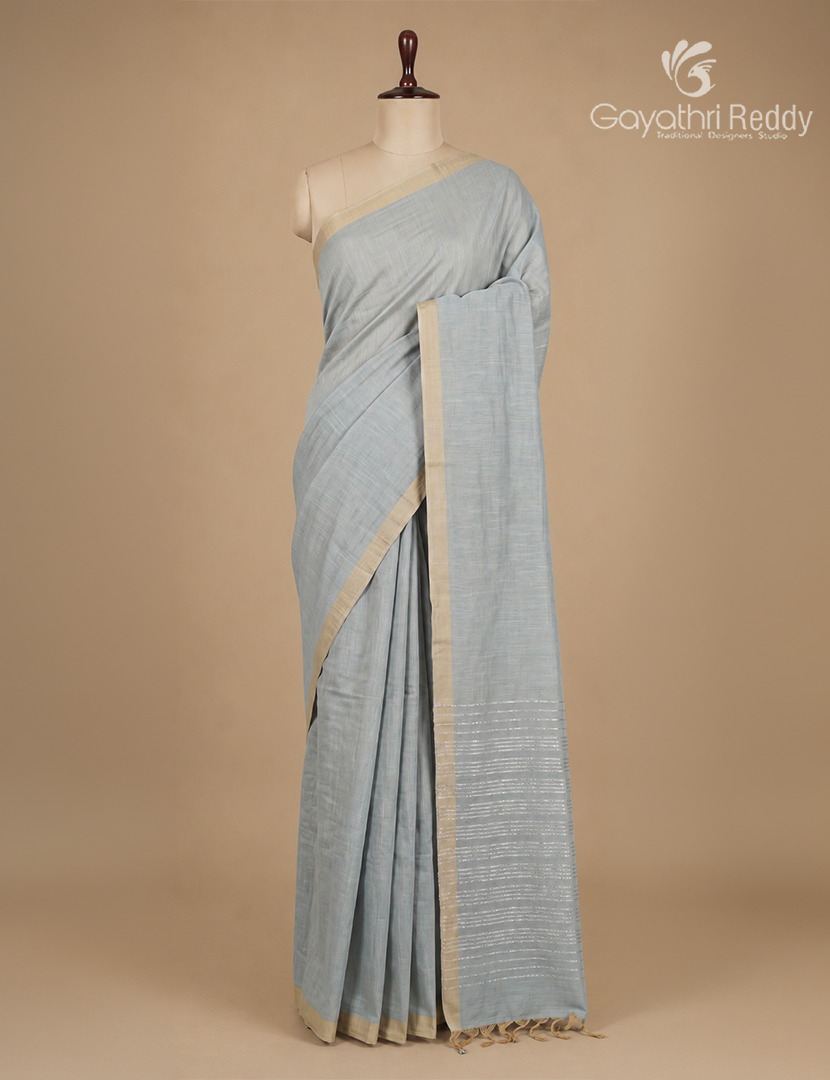 Pure Handloom Cotton Saree in Light Grey