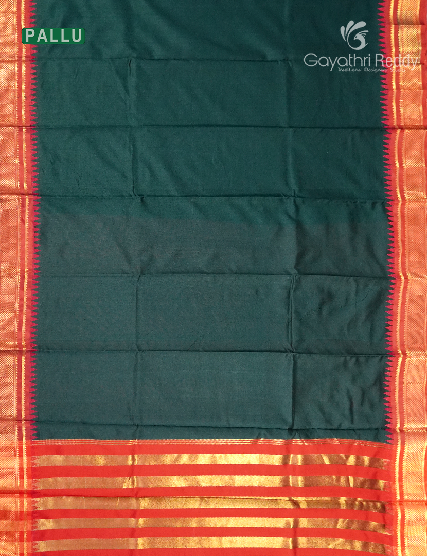 Semi  Kanchipuram Art Silk Saree in Deep Bottle Green and Red