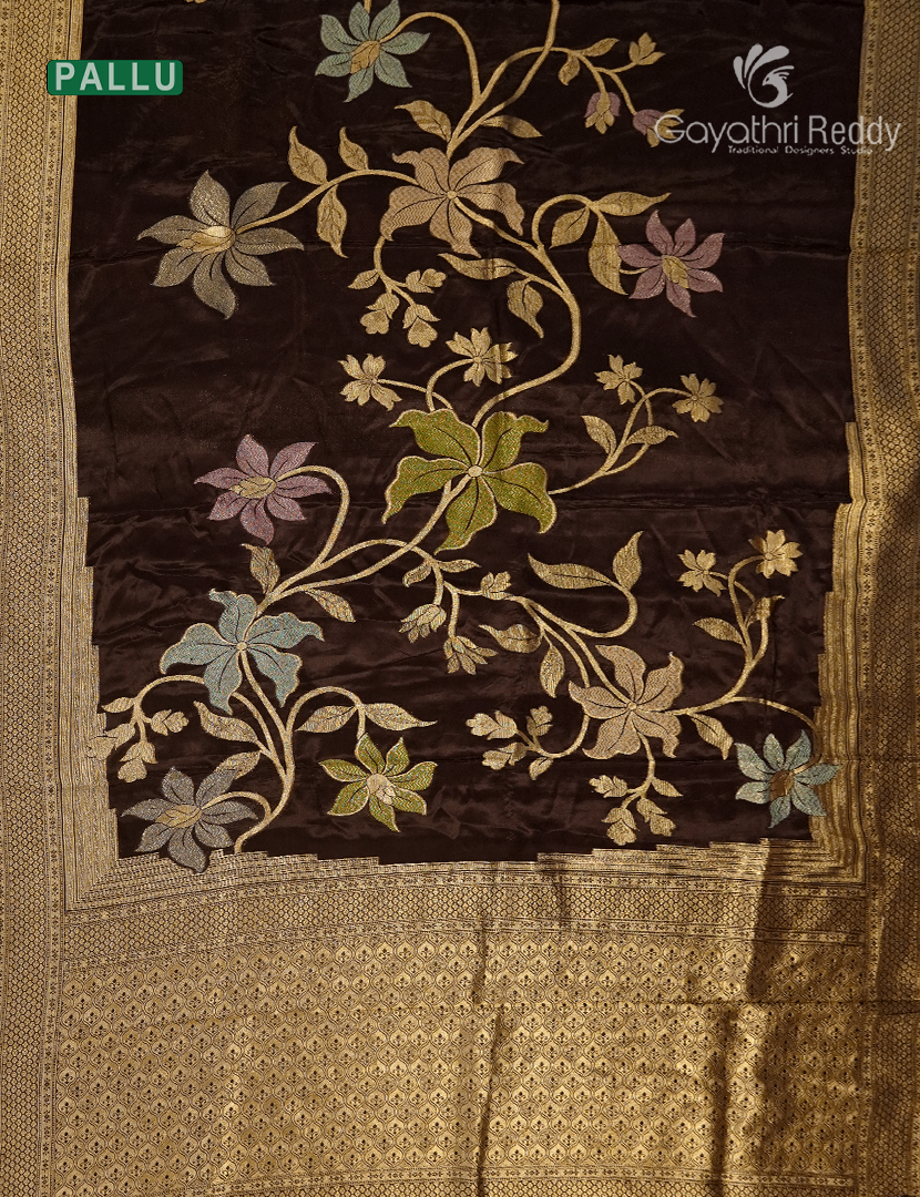 Pure Satin Silk Saree in Deep Brown