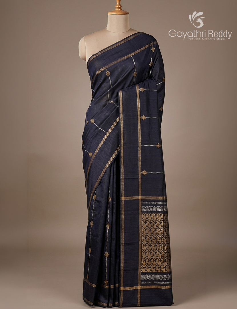 Pure Khadi Pattu Saree in Navy Blue