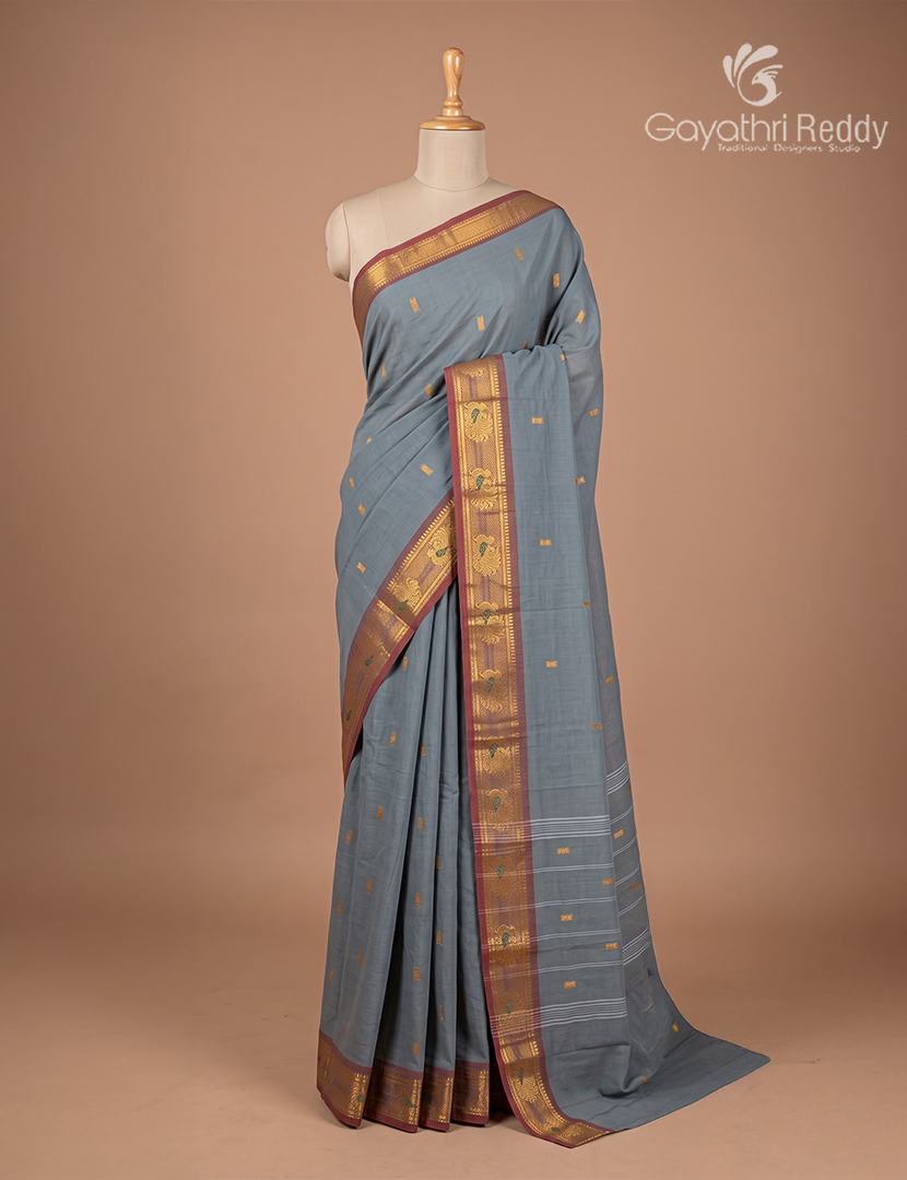 Pure Handloom Cotton Saree in Ash Grey