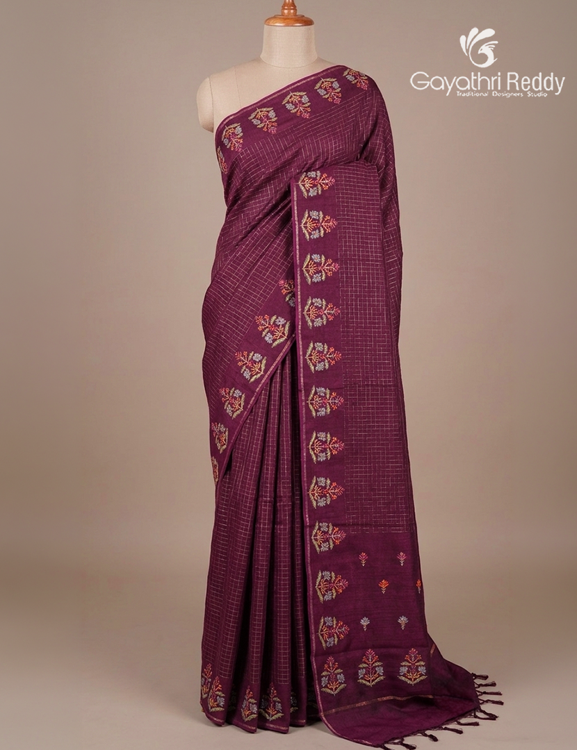 Semi Tussar Fancy Saree in Burgundy