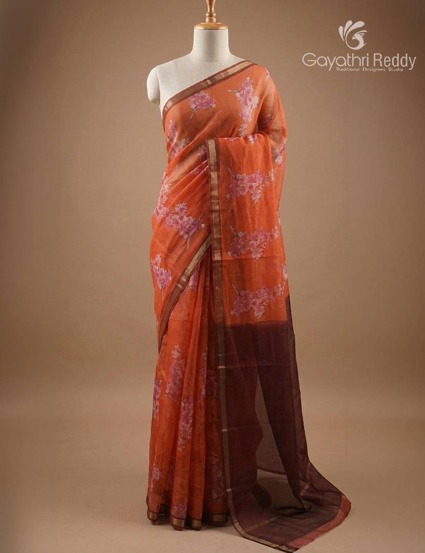 Premium Quality Cotton Kota Saree in Orange and Maroon