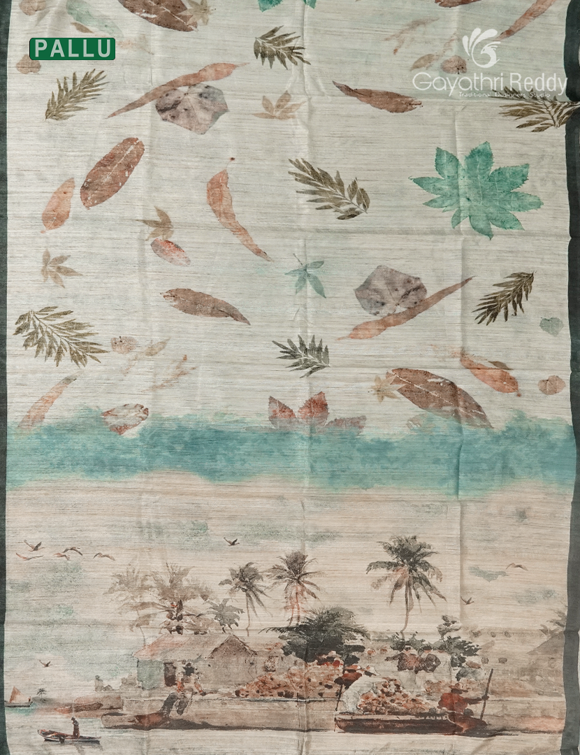 Semi Tussar Saree in Cream and Moss Green