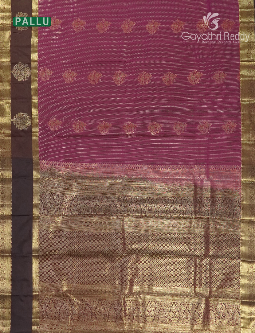Semi Kanchipuram Silk Saree in Magenta Pink and Brown