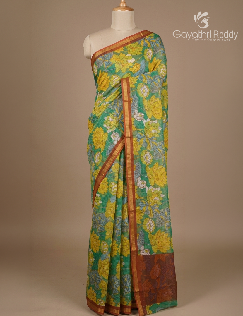 Premium Quality Cotton Kota Saree in Sea Green and Maroon Red