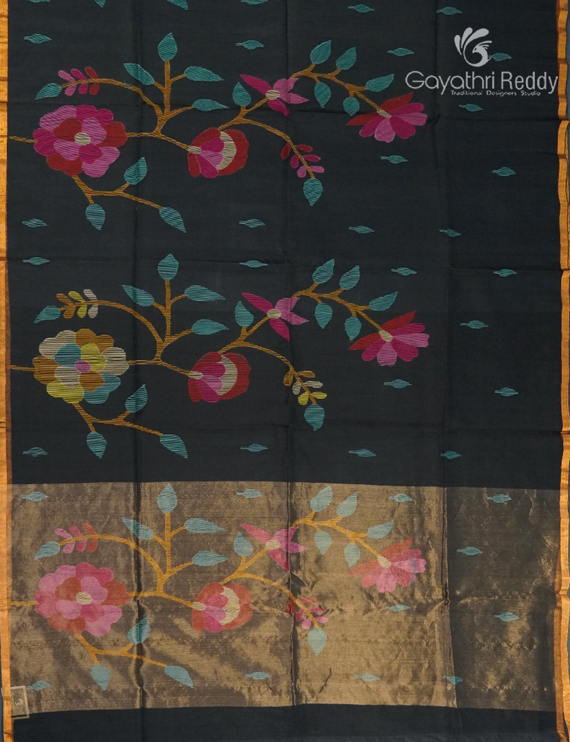 Pure Jamdani Kora Saree in Black