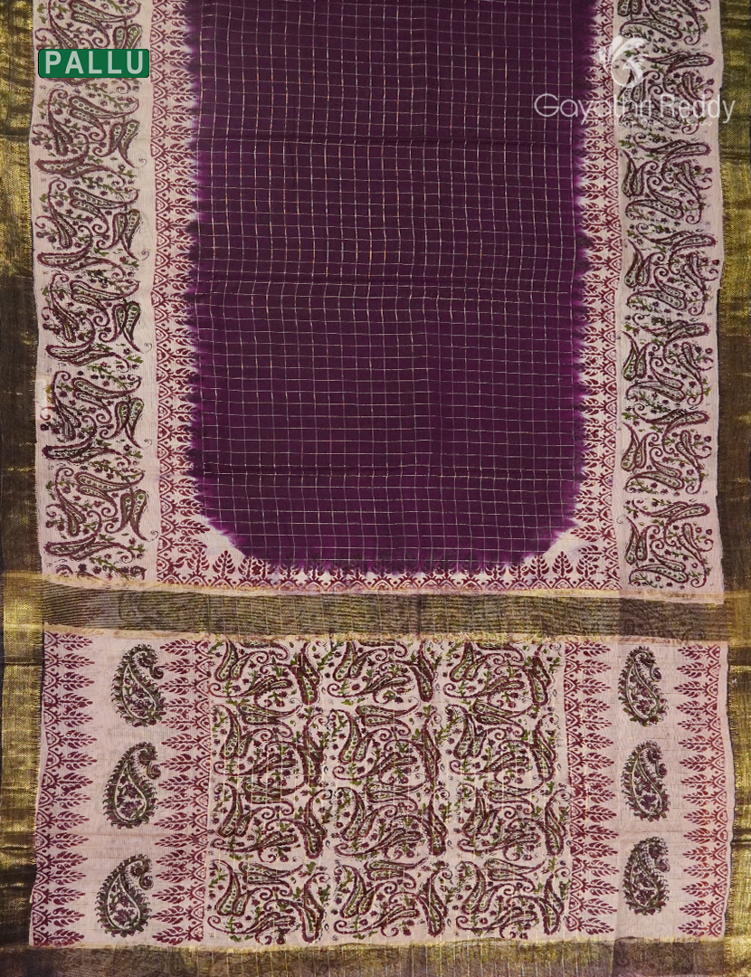 Mangalgiri Kalamkari Saree in Deep Maroon and Ivory