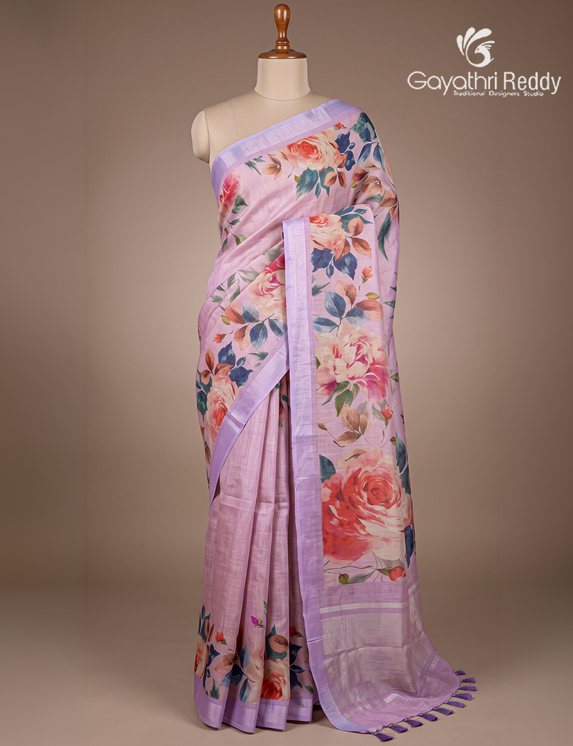 Pure Linen Saree in Baby Pink