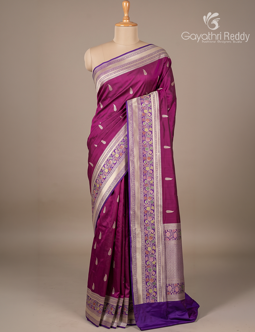 Pure Banaras Kadwa Silk Saree in Deep Purple