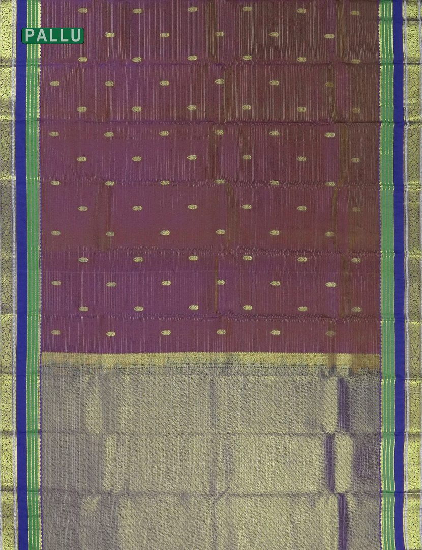 Pure Kanchipuram Silk Vintage Saree in Dual Tone of Wine  and Dark Blue
