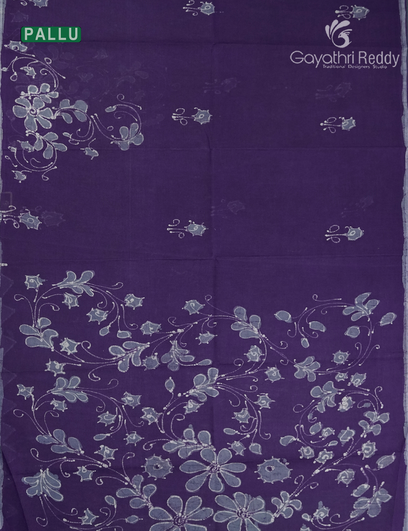 Cotton Batik Print Saree in Deep Violet