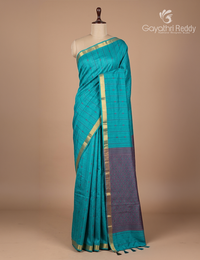 Pure Kanchi Cotton Saree in Rama Blue