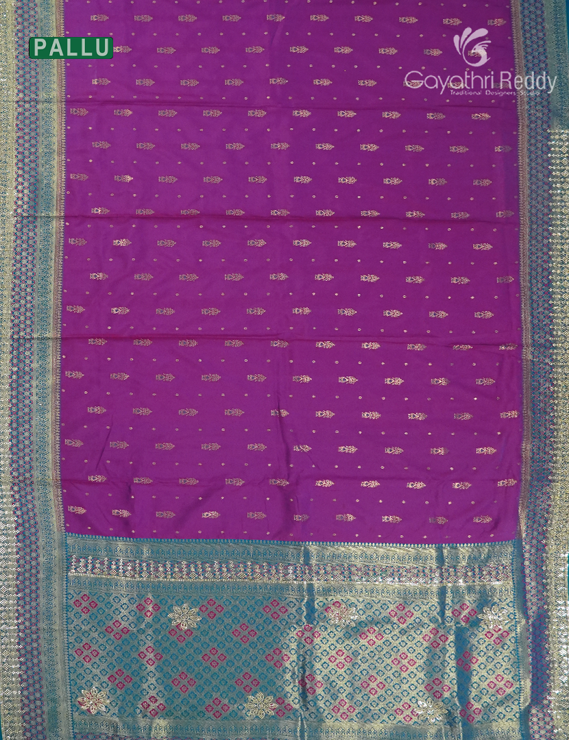Semi Kanchipuram Silk Fancy  Saree in Deep Magenta and Rama Blue