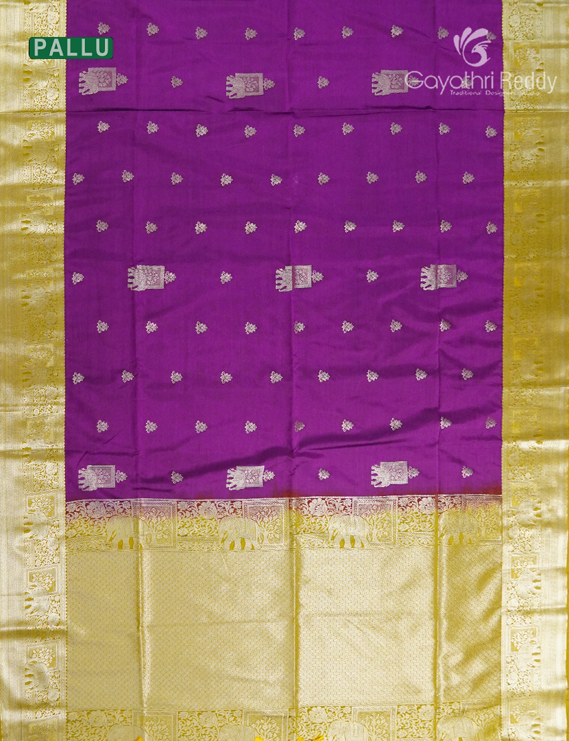Soft Silk Saree in Deep Purple and Dry Mehendi