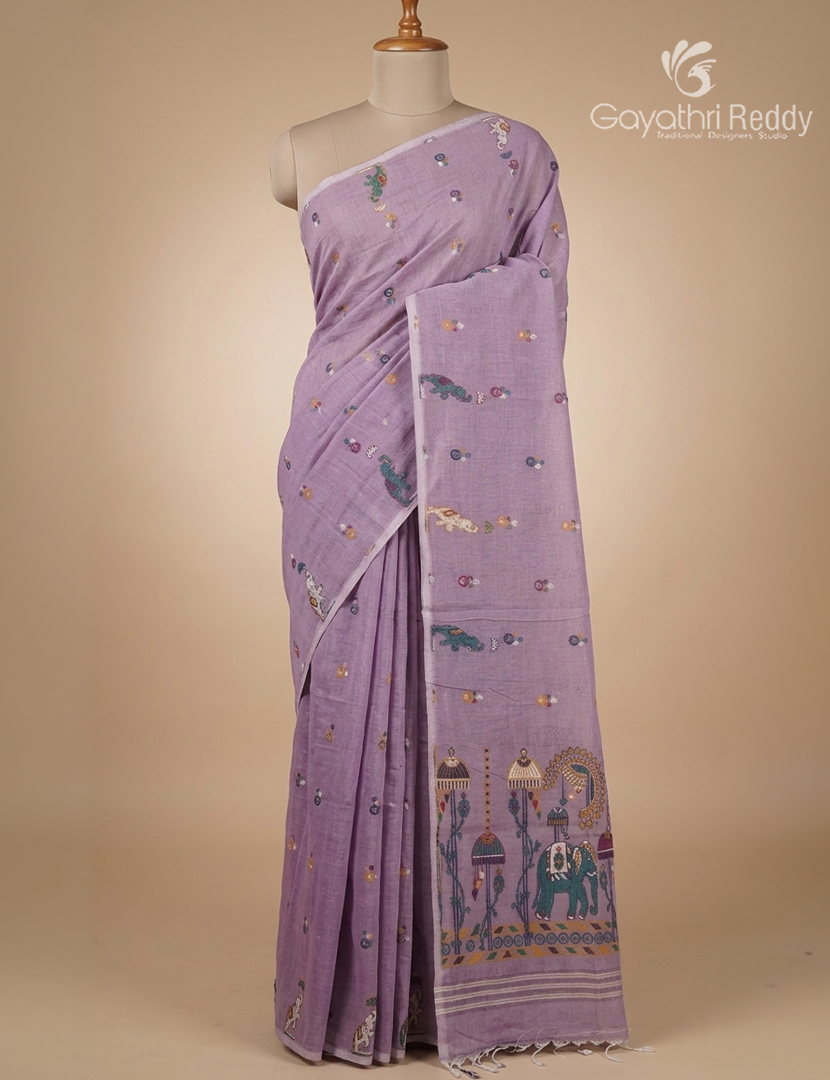 Jamdani Cotton Saree in Lilac