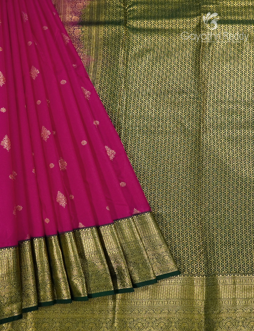 Semi Kanchipuram Silk Saree in Rani Pink and Bottle Green