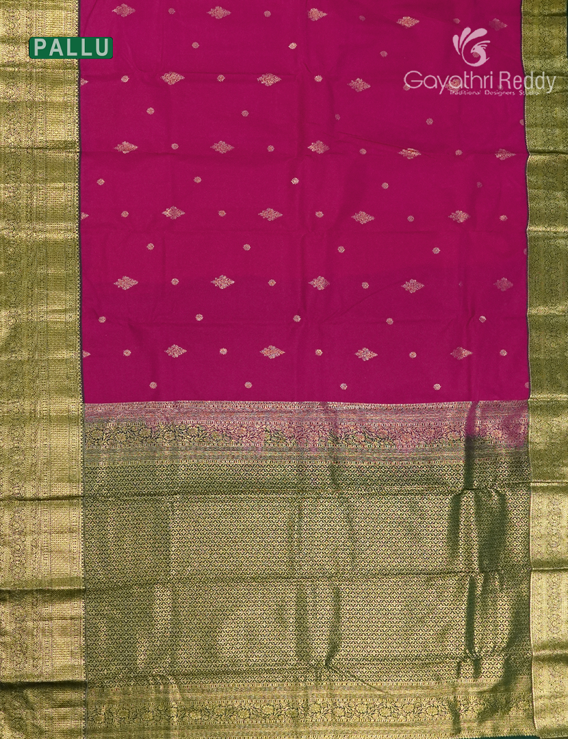 Semi Kanchipuram Silk Saree in Rani Pink and Bottle Green