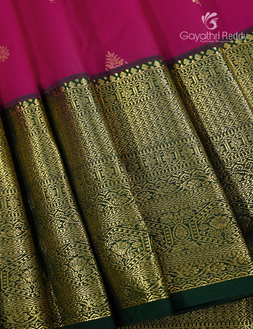Semi Kanchipuram Silk Saree in Rani Pink and Bottle Green