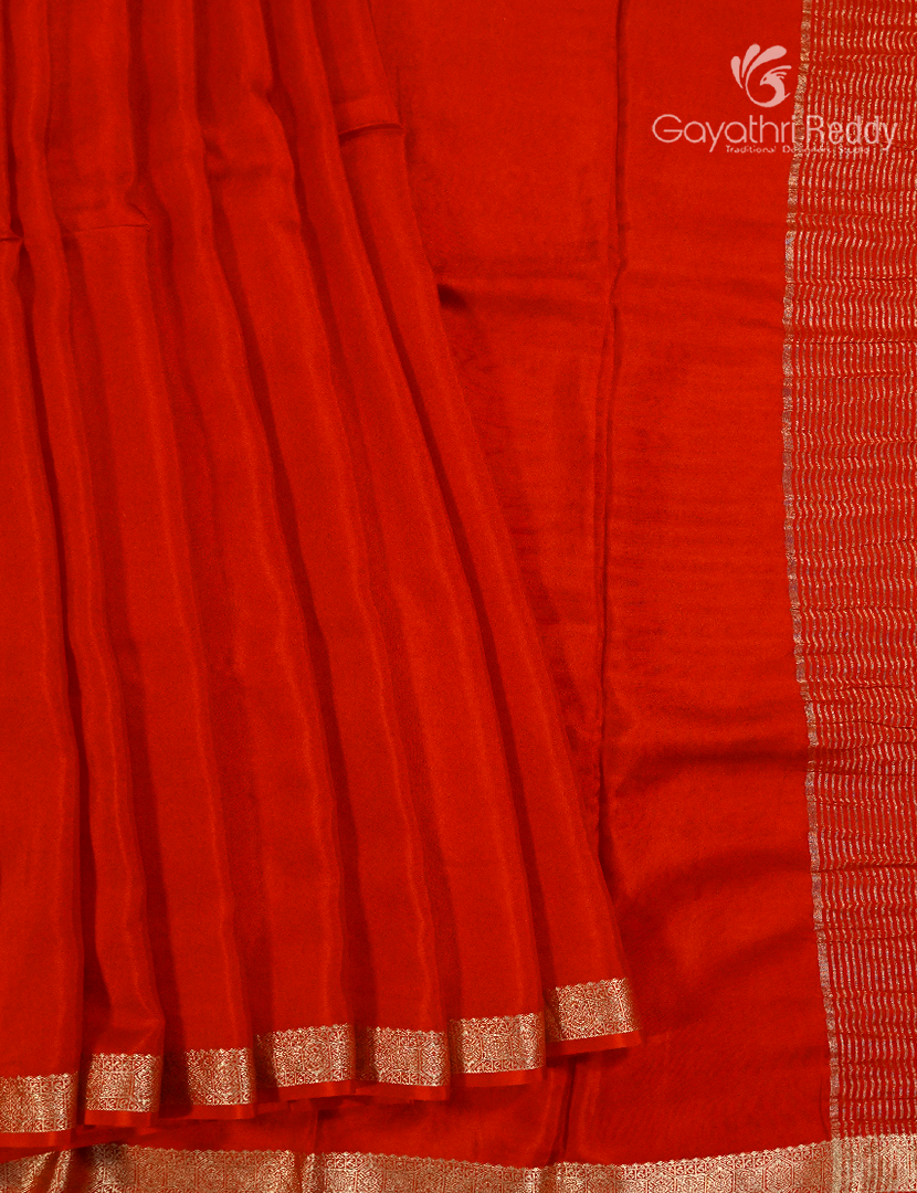 Semi Mysore Crepe Saree in Red