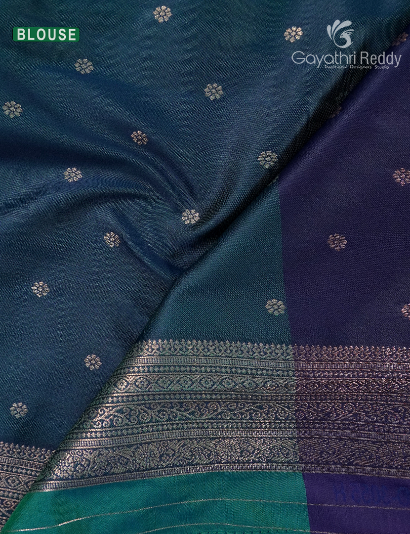 Semi Kanchipuram Art Silk Saree in Peacock Blue