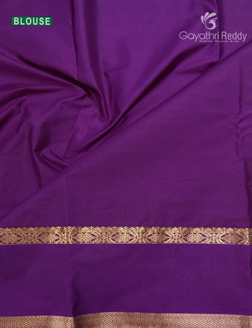 Semi Kanchipuram Silk Saree in Mint Green and Purple